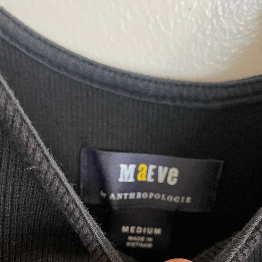 Maeve|Black Puff Sleeve Ribbed Blouse|Medium|EUC - Picture 5 of 10